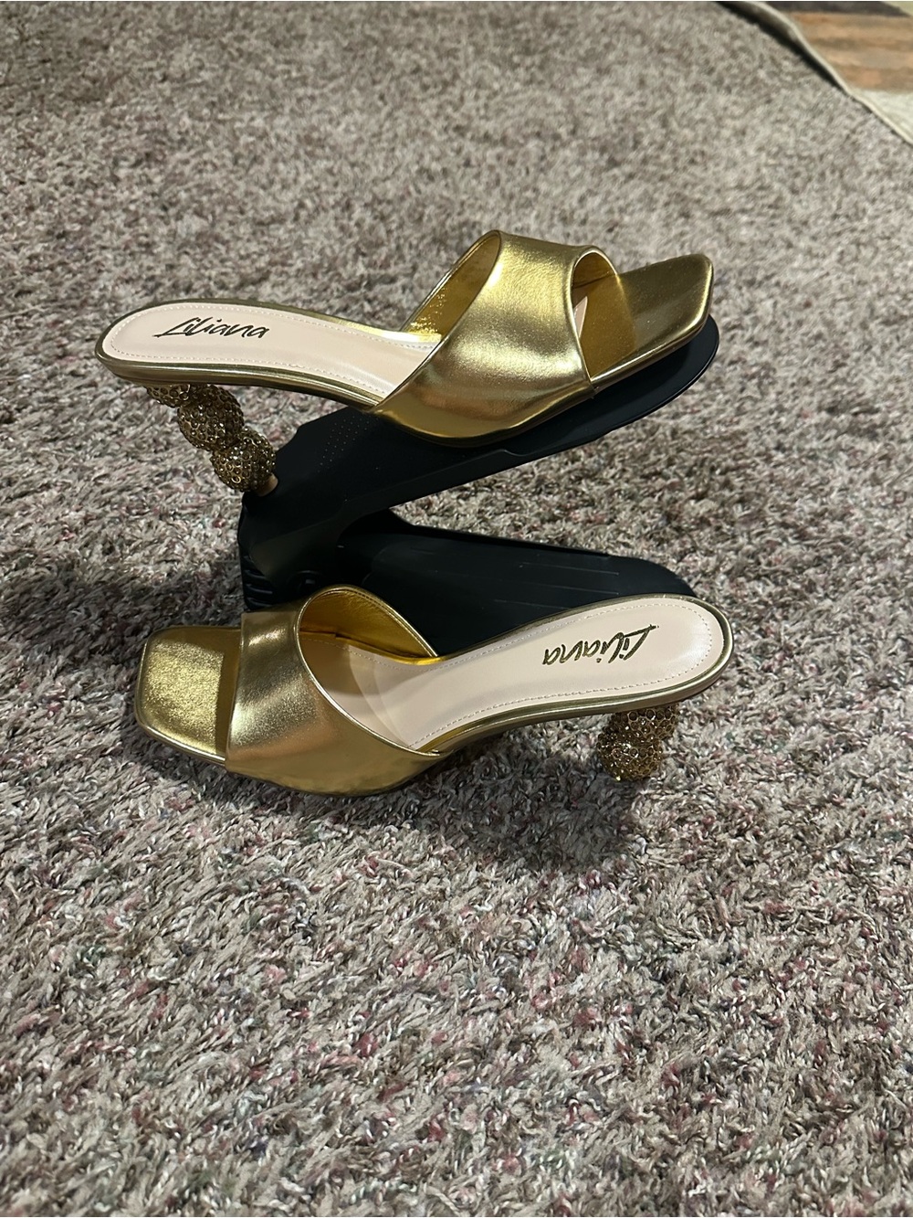 Shiny gold embellished heels for the evening event